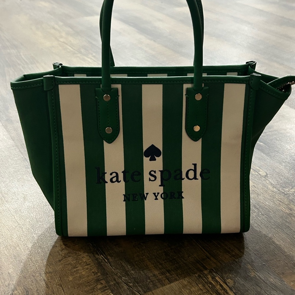 Kate Spade Green and White Striped Tote Bag